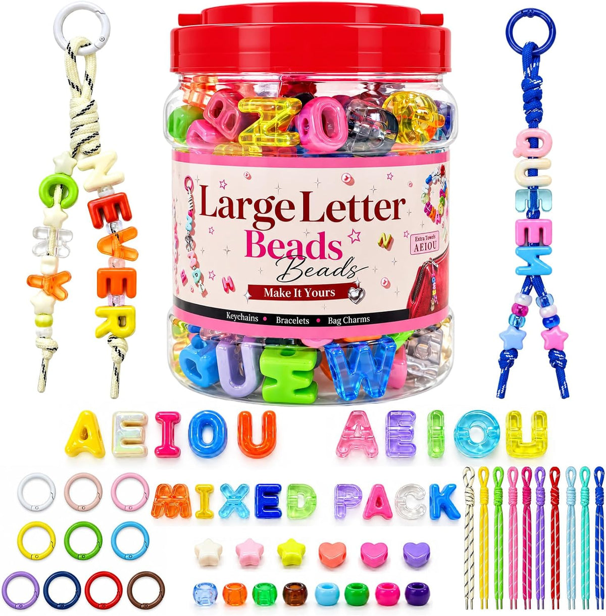 kasmena 410pcs chunky large letter beads diy keychain, main product view