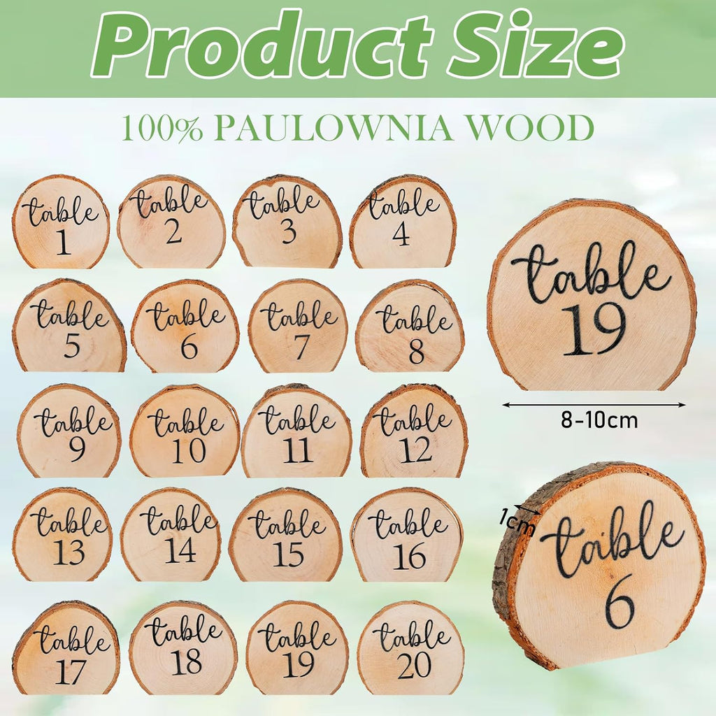 Novabright 20 Pcs 1 to 20 Numbers Rustic Wood Table Numbers Set Wedding Table Number for Wedding Centerpieces Banquet Seating Rustic Party Anniversary Event Decoration