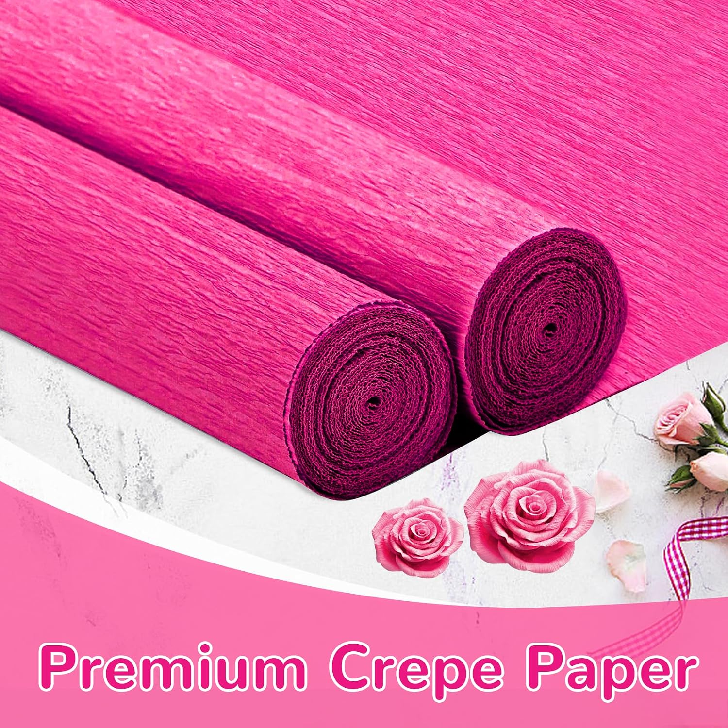 Crepe Paper Streamers 2 Rolls 10 x 98Inch (Rose Pink) | Crepe Paper Sheets for DIY Gift Colourful Paper Flower Wrapping Paper Crafts Birthday Wedding Holiday Party Decorations