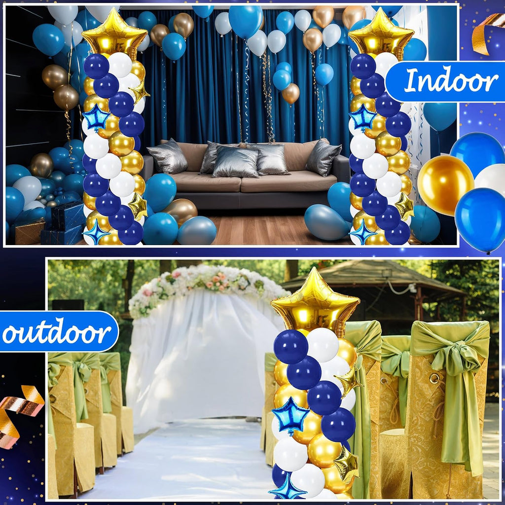 gejoy 110 pcs blue and gold balloon arch on a desk or shelf