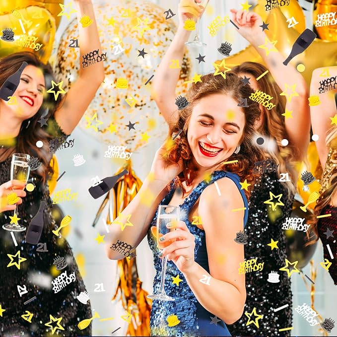 Sumind 3000 Pcs 21st Birthday Metallic Foil Confetti Table Scatter Decorations for Birthday Party DIY Arts and Crafting, Gold, Black and Silver