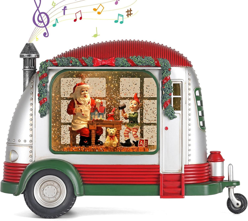 Christmas Snow Globe, RV Santa Claus Gift Room Scene Snow Globe, Glittering Lantern with Timer, Snow Globe Lantern USB or Battery Powered for Desktop Ornament, Christmas Decoration and Gifts