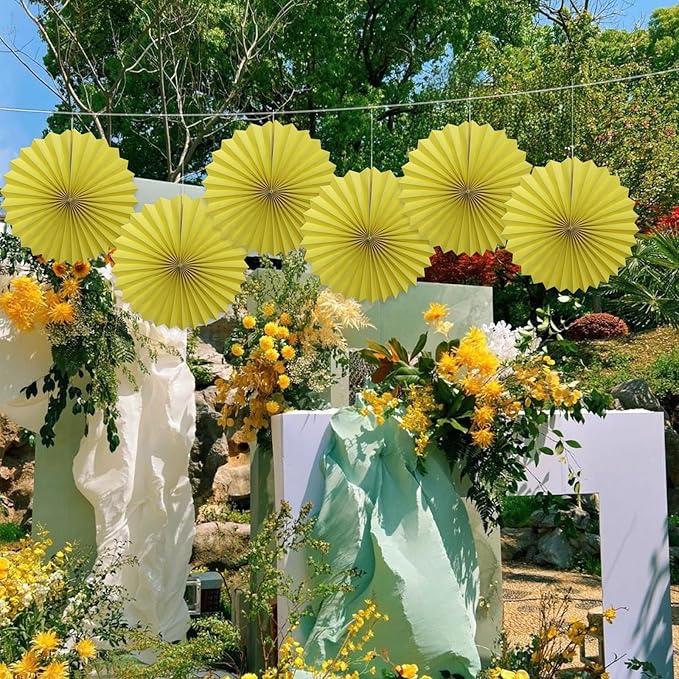 Yellow Party Decorations,Paper Decorations for Party,Lemon Decorations Party Paper Fans Bulk 16in,Anniversary Decorations for Party 30 Color DIY Set （Lemon Yellow）