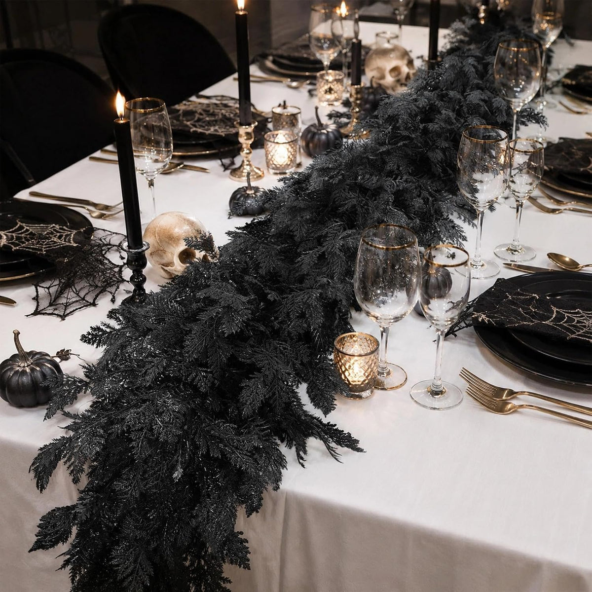 halloween garland 8.9ft decorations black real touch cedar, close-up detail