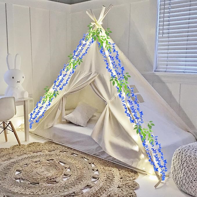 24 Pack Royal Blue Wisteria Hanging Flowers, 3.4 Ft Fake Hanging Flowers, Artificial Wisteria Garland Vines for Wedding Room Backdrop Outdoor Patio Garden Decoration