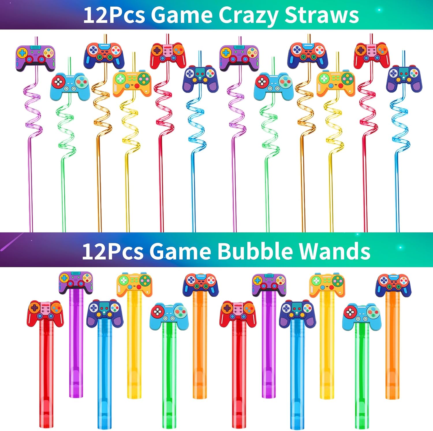PLOUGVI 320PCS Video Game Party Favors for Kids-Including Goodie Bags, Glasses, Straws, Bubble Wands, Stickers, Cake Toppers, Tattoos & More-Perfect for Theme Party Decorations & Piñata Fillers