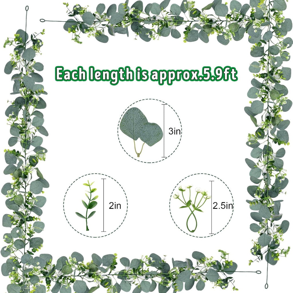 waipfaru 8pcs eucalyptus garland, 5.9ft greenery garland, green, side view