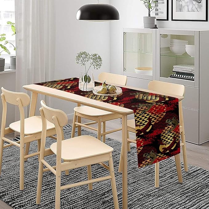 Japanese Table Runner Oriental Tradition Kio Fish Red Art Printed Burlap Runner Home Kitchen Dining Table Living Room Decor Fabric 1 Panel W13xL90in