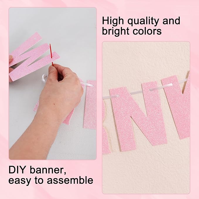 BEISHIDA 116 PCS Glitter Dark Pink DIY Letter Banner Kit Make Your Own Banner，Including 111 Letters and Numbers 3 Rope and 5 Threading Device,Customized for Birthday Graduation Wedding Party Decor