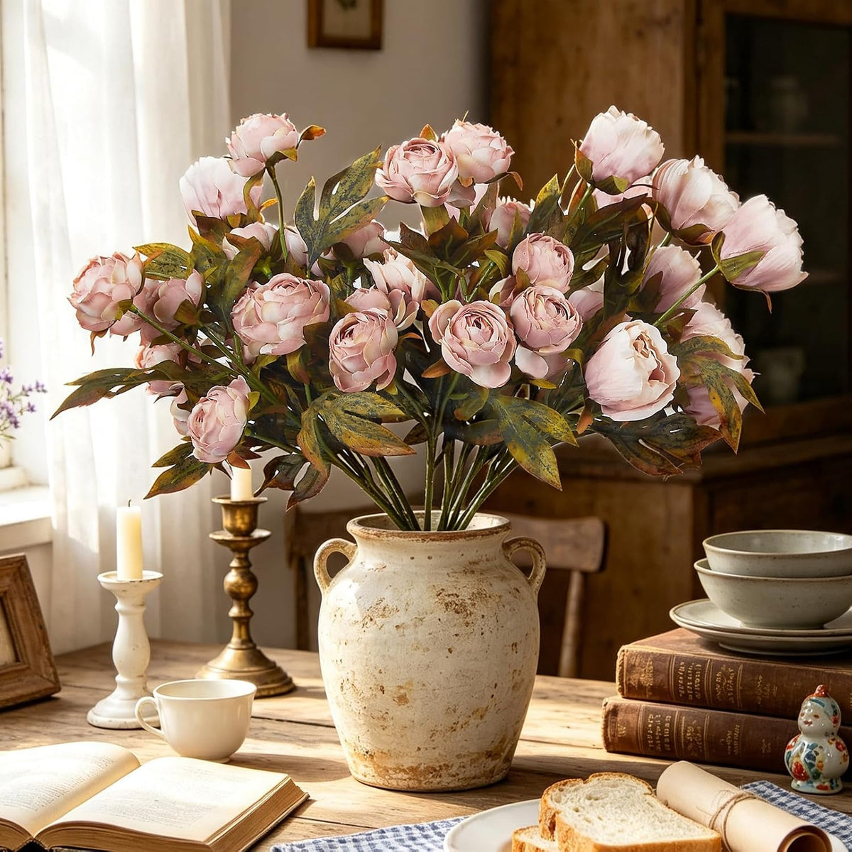 10 Pcs Peonies Artificial Flowers，Faux Flowers For Vase Home Decor