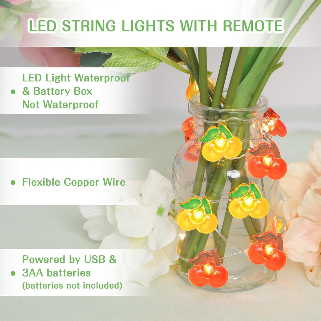 Cherry LED Lights with Remote USB & Battery Operated 10FT 30LEDs Red Orange Cherry String Lights - Home Wedding Birthday Party Ocean Holiday Decor