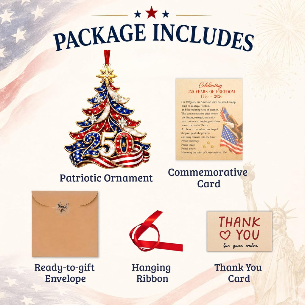 250 Anniversary USA Ornament, 1776-2026 2D Acrylic 250th Merchandise, USA America Anniversary Christmas Ornament, Fourth of July Decorations, Patriotic Decor, American Birthday Gifts