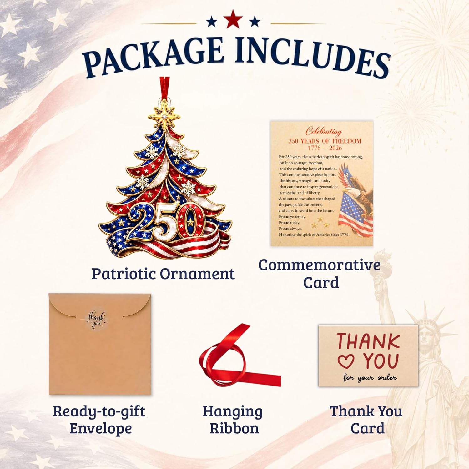 250 Anniversary USA Ornament, 1776-2026 2D Acrylic 250th Merchandise, USA America Anniversary Christmas Ornament, Fourth of July Decorations, Patriotic Decor, American Birthday Gifts