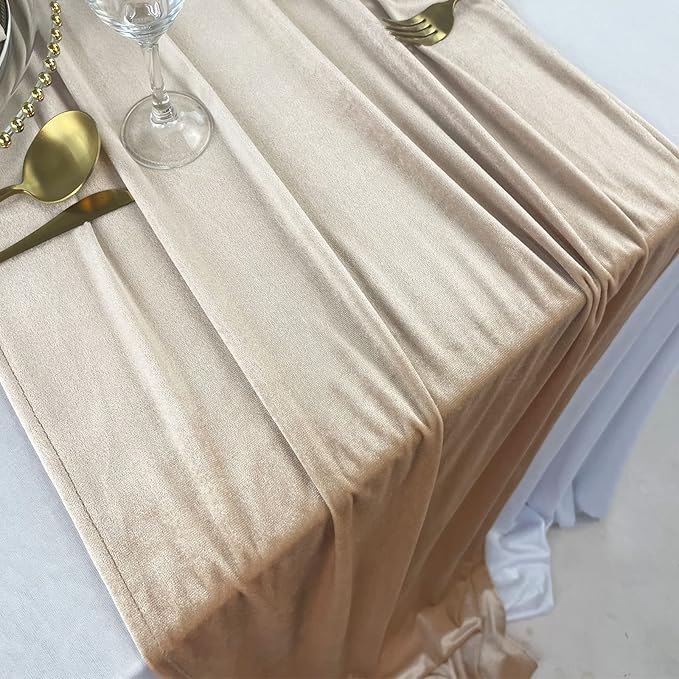 Luxurious Velvet Table Runner, 10ft Wedding Reception Decorations, 20x120inch Soft Velvet Fabric, Table Linen Overlay, Wedding Table Runners (Champagne, 20X120inch)