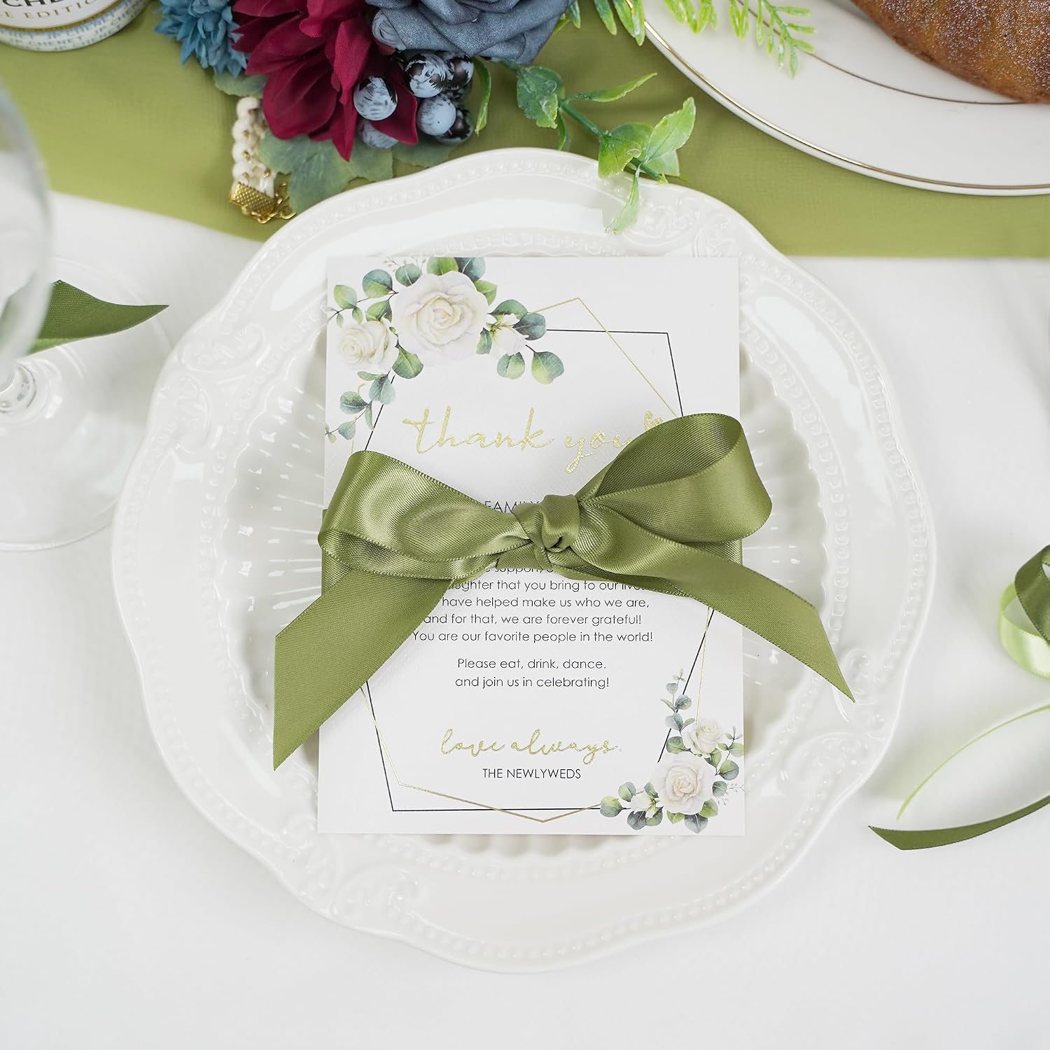 HUIHUANG Wedding Thank You Place Setting Cards, 50 Pieces Wedding Favors Place Cards for Table Setting, Receptions, Dinner Parties, Events and Celebrations (4 X 6 in, Eucalyptus)