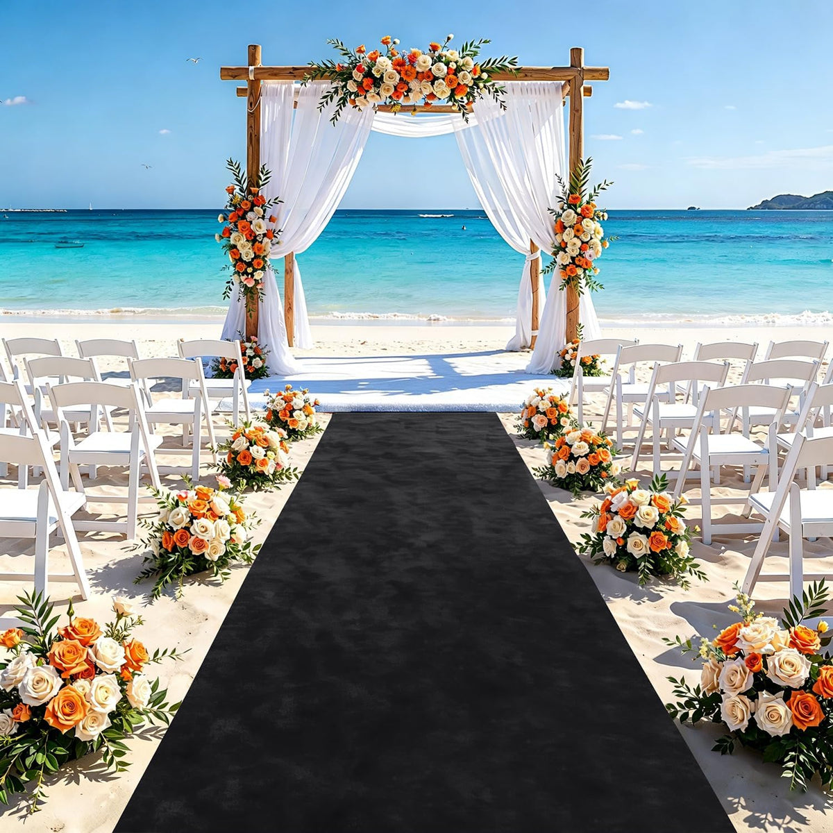 fuhsy wedding decorations wedding aisle runner outdoor black, close-up detail