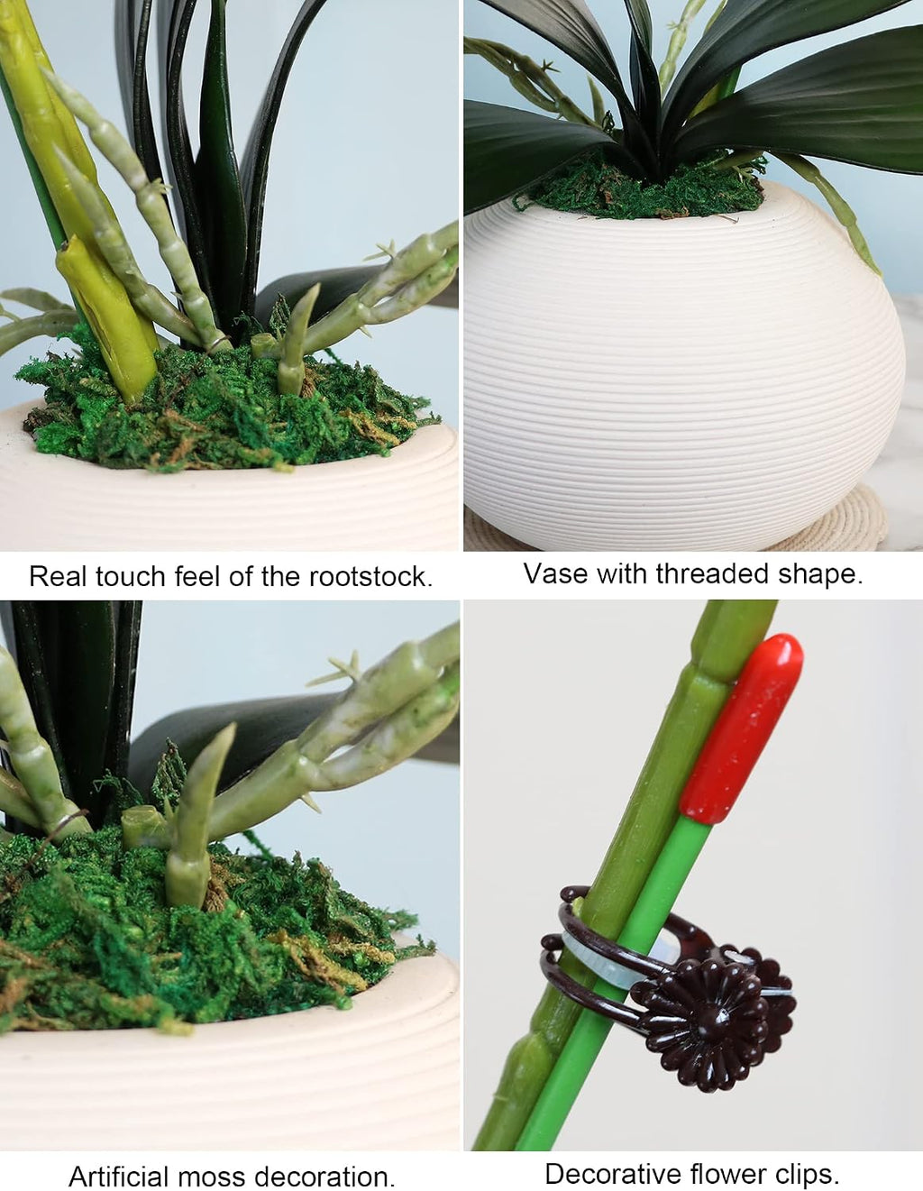 forlaoers tall 17" white real touch orchid artificial, front angle view