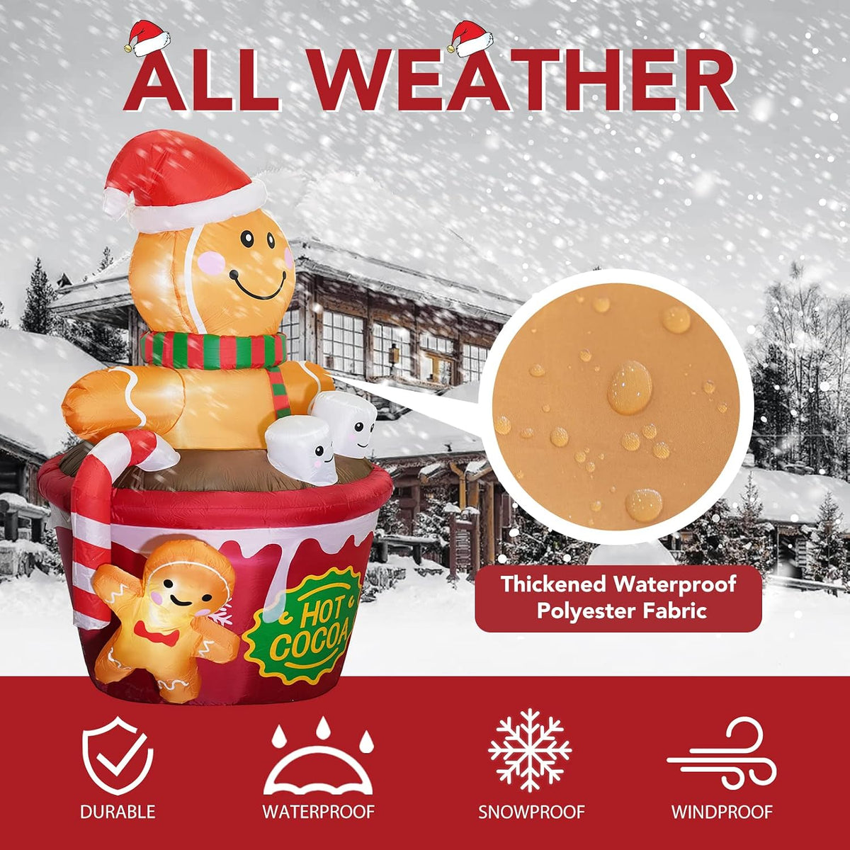 zpisf 6 ft christmas inflatables outdoor decorations, cute showing dimensions