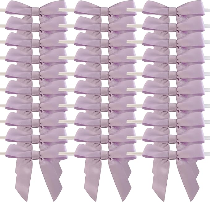 50pcs 2-1/2" Lavender Satin Ribbon Bows with Twist Ties Mini Ribbon Bows for Candy Partiy Decoration Gift Packing&Wrapping Accessoried(Lavender)