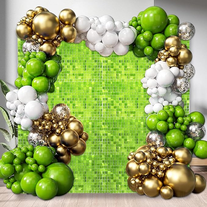 12PCS Green Shimmer Wall Backdrop, Square Sequin Photo Backdrops Panel, Glitter Wall Background for Birthdays, Weddings, Christmas, Engagements, Disco Bachelorette Party Decoration (3FTx4FT)