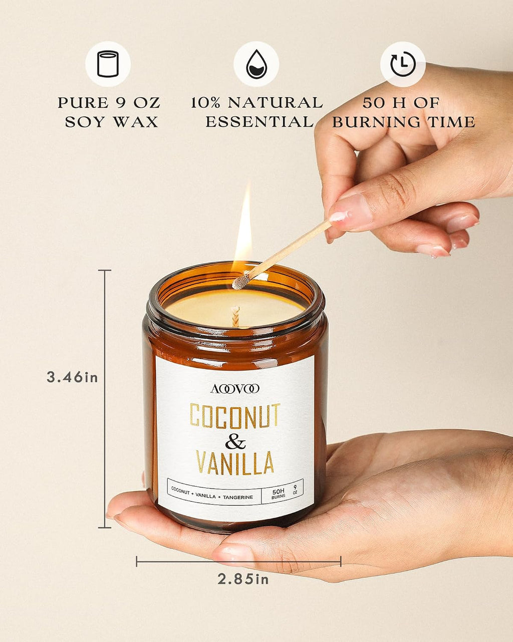 AOOVOO Coconut Vanilla Candles - 9 oz Scented Candles, Aromatherapy Candle, Soy Candle for Home Scented