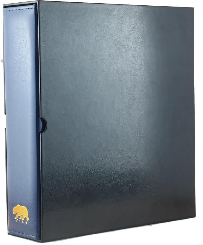 Ursae Minoris Estate Library Deluxe 4 Q-Ring Large Format Binder for Up to 2400 Sports/Trading Cards - Deep Blue with Black Slipcase