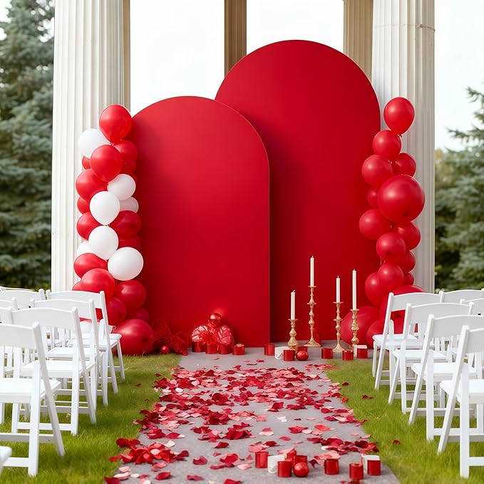 6.6FT Red Arch Cover - Polyester Fitted Wedding Arch Stand Covers Round Top Chiara Arch Backdrop Cover for Birthday Party Banquet Photo Background Decoration