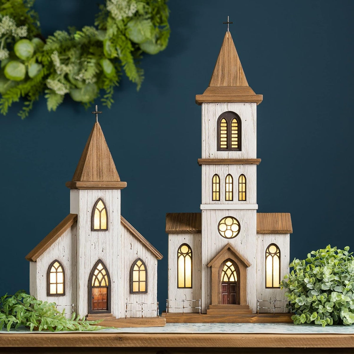 melrose church figurine, 17.75-inch height, wood and iron shown in use
