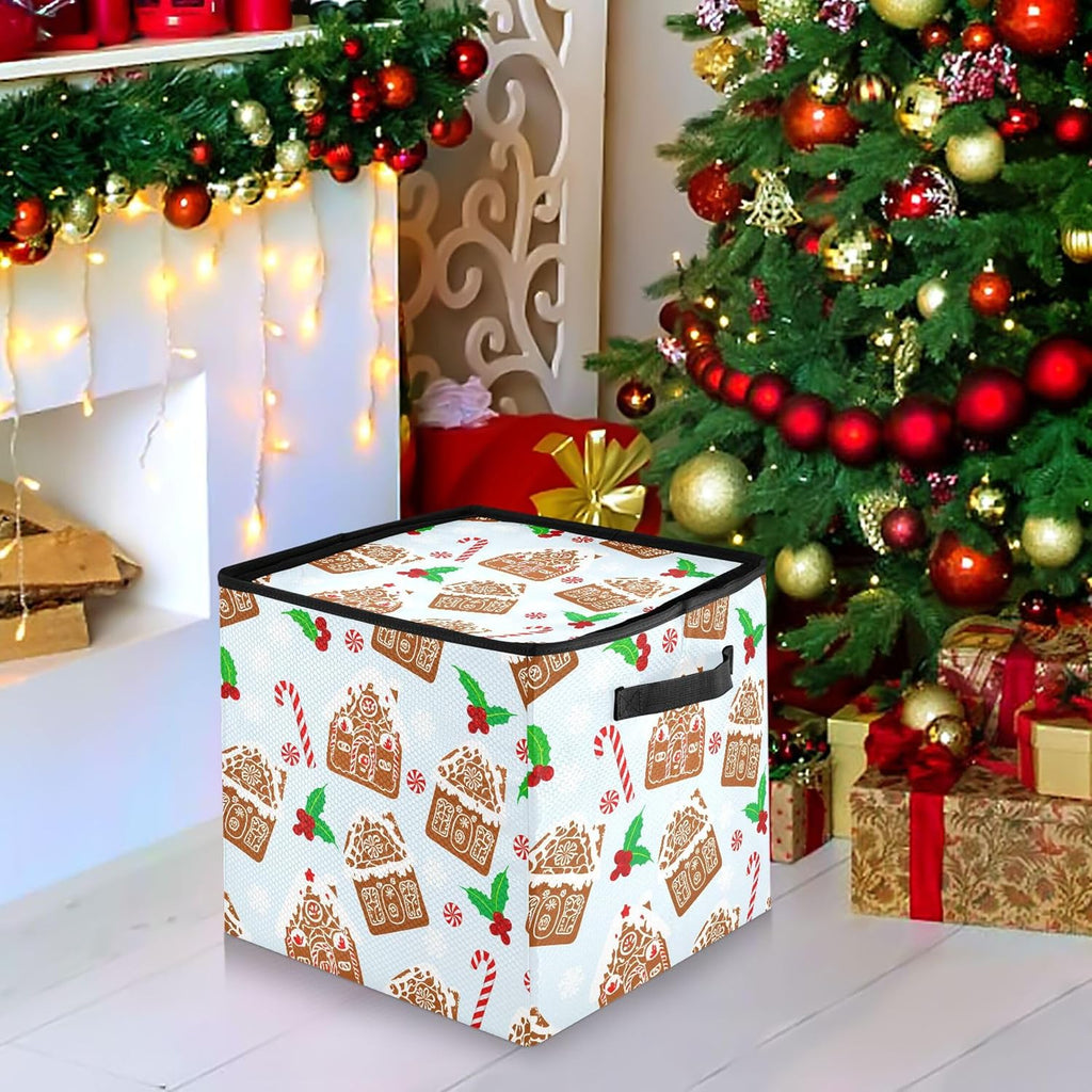 Christmas Gingerbread House Christmas Ornament Storage Box, Hold 64 Holiday Ornament 3”, Adjustable Dividers Handle Zipper Storage Container, Xmas Decoration Accessories