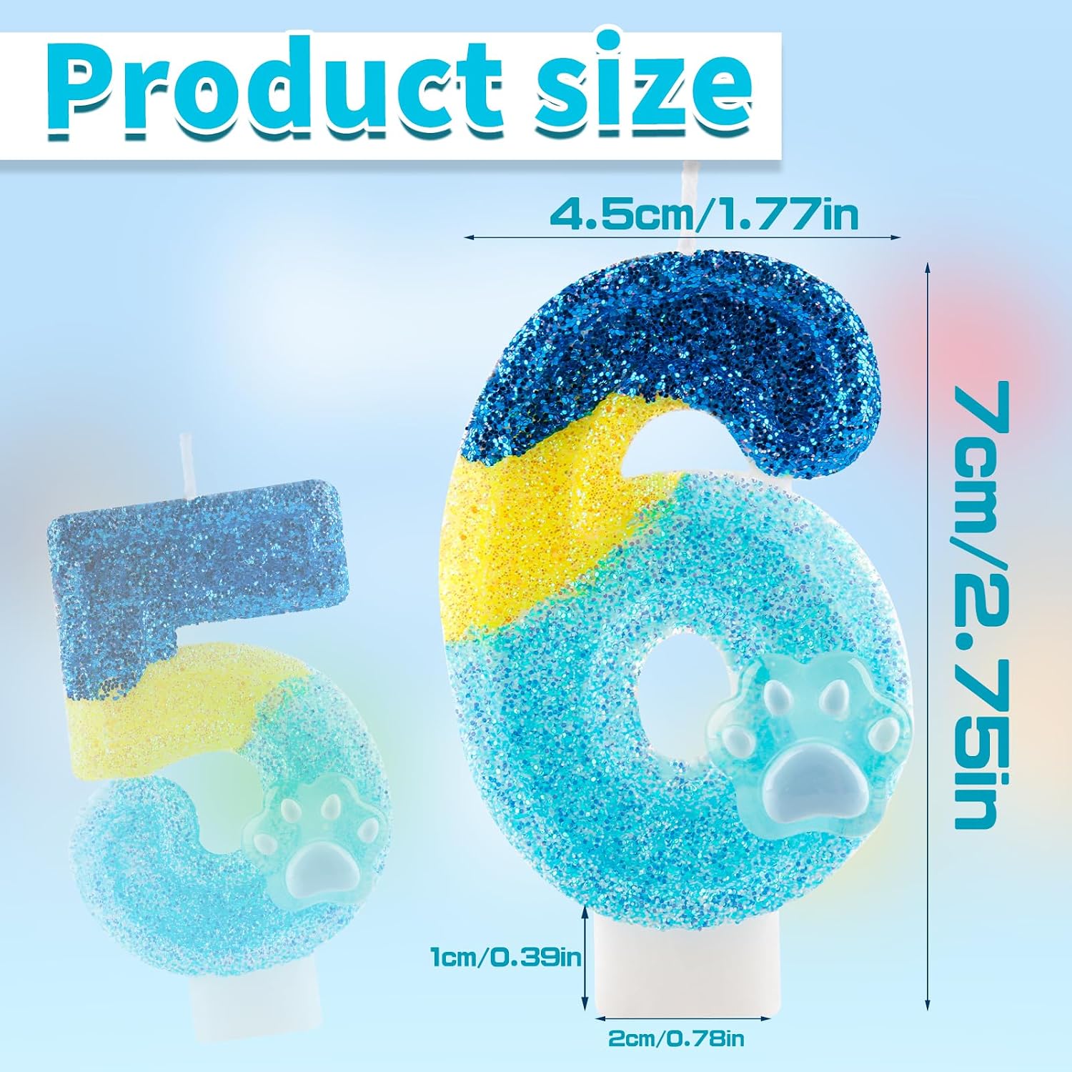 Glitter Dog and Cat 3rd Birthday Candle Blue Numbers 3 Candle Paw Cake Topper Cupcake Decorations for Pet Theme Party Decor Anniversary Celebrations Supplies