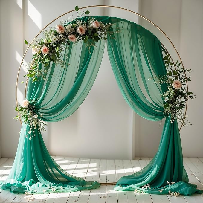 Wedding Arch Draping Fabric,1 Panel 18FT Emerald Green Sheer Chiffon Curtain Drapes 6 Yards for Wedding Ceremony Birthday Party Decoration