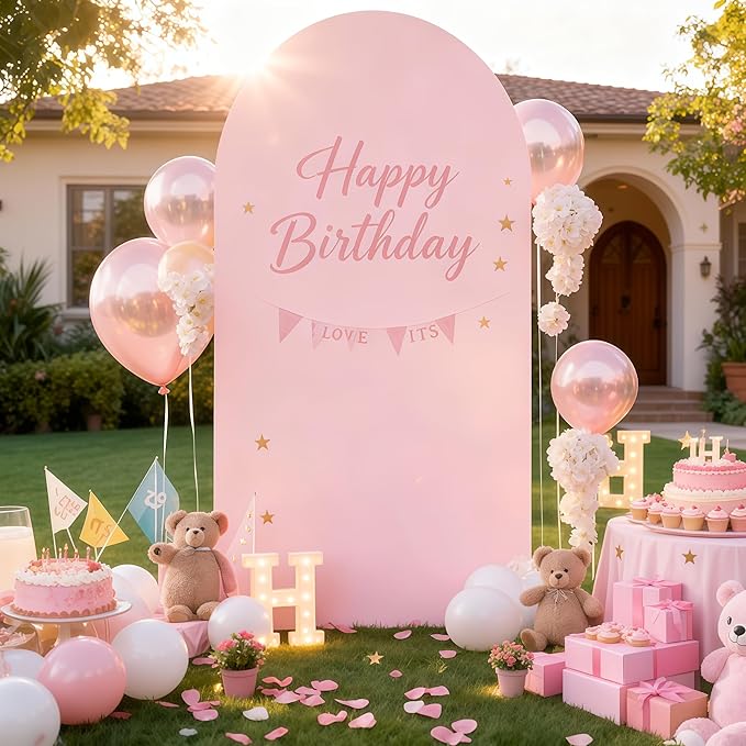 6FT Dusty Rose Arch Cover - Polyester Fitted Wedding Arch Stand Covers Round Top Chiara Arch Backdrop Cover for Birthday Party Banquet Photo Background Decoration