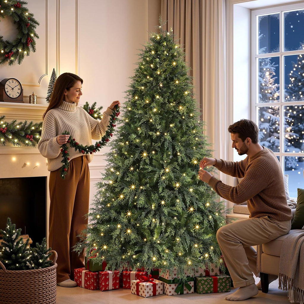shareconn 7ft prelit artificial cypress christmas tree, dual on a desk or shelf