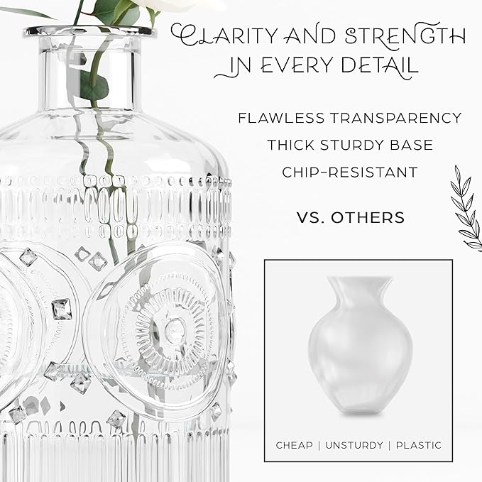 Gather & Bloom Creations 5 Piece Mini Bud Vase Set – Clear Glass Small Vases in Unique Shapes & Sizes for Flowers, Fairy Lights, Wedding Table Centerpieces, Vintage-Inspired Home Décor