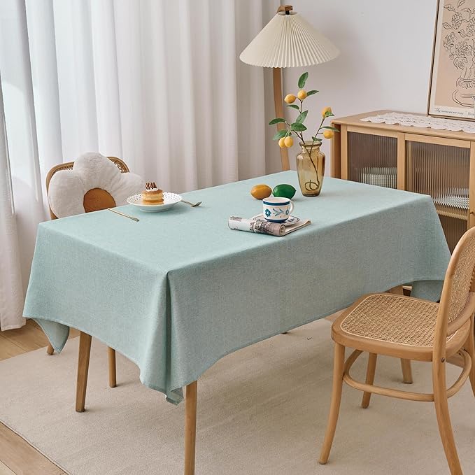 NLMUVW Sage Green Linen Tablecloth Rectangle, Rustic Textured Table Cloth Water Resistant Farmhouse Table Cover for Kitchen Dining Party Coffee, 54x96 Inch