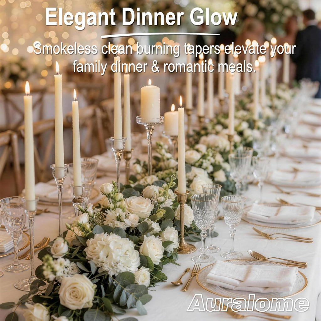 10-Inch Ivory Taper Candles - Dripless Smokeless Tapered Candle Cream Unscented Candlesticks Paraffin Wax Long Slow Burning Tall Candle Sticks for Dinner Business Wedding Restaurants 12 Pack