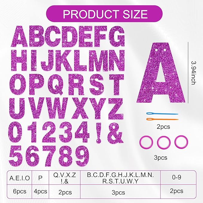 BEISHIDA 116 PCS A-Z Glitter Purple DIY Letter Banner Kit Make Your Own Banner，Including 111 Letters and Numbers 3 Rope and 2 Threading Device,Customized for Birthday Graduation Wedding Party Decor