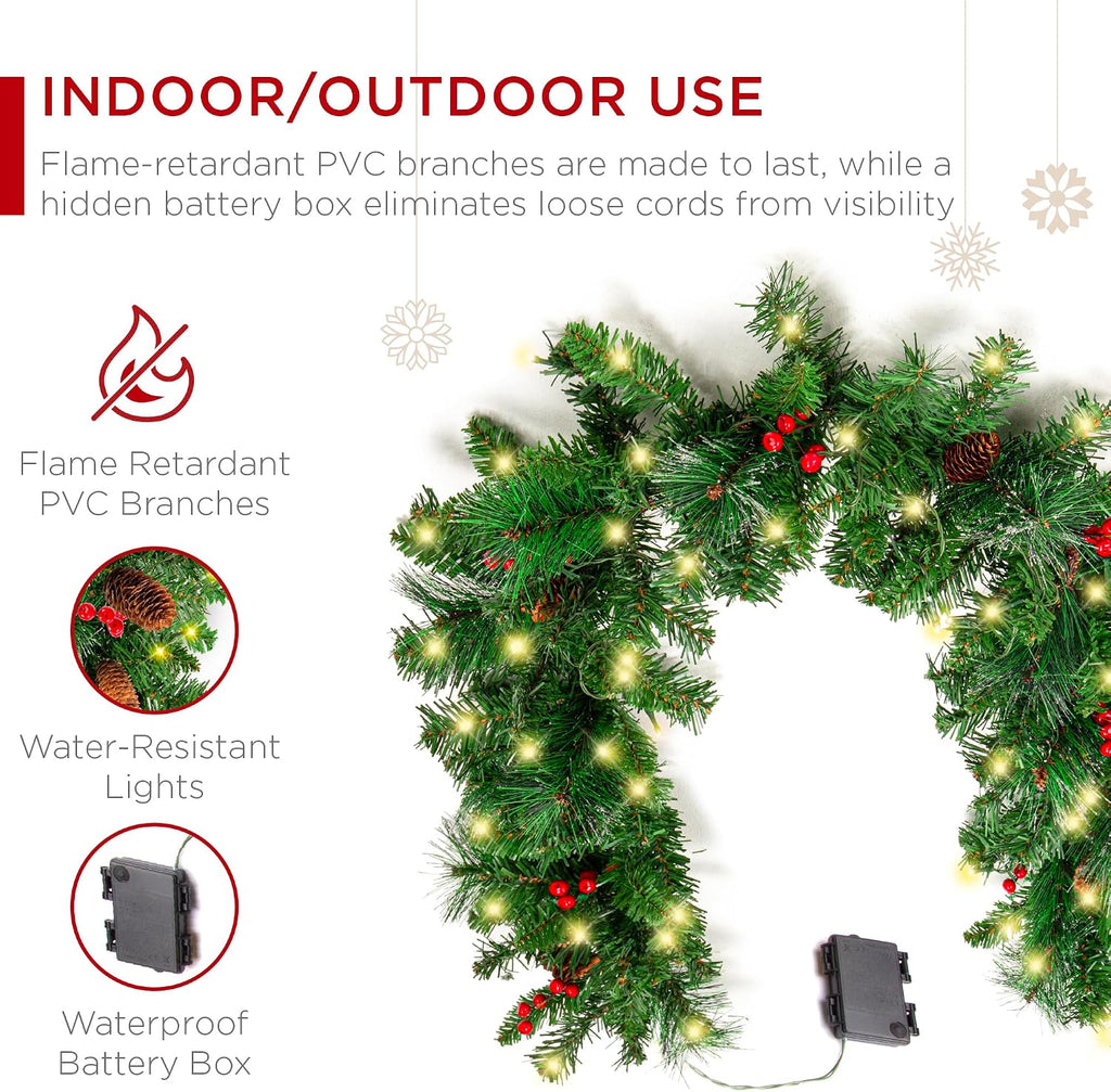 best choice products 9ft pre-lit holiday pre-decorated christmas, side view