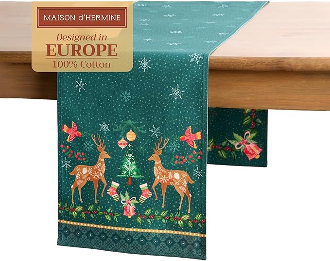 Maison d' Hermine Table Runner 100% Cotton Double Layer Table Runners 72 inches Long for Thanksgiving Christmas Decorations Home Kitchen Dining Party Wedding (Hygge Christmas, 14.5" x 72")