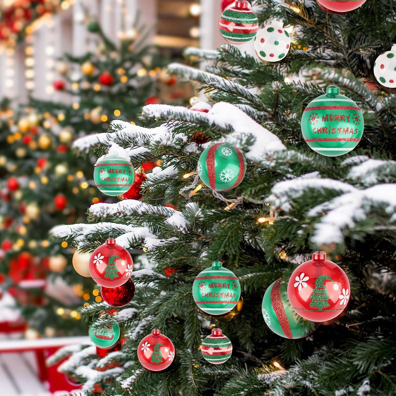 AIRIVO Grinch Christmas Tree Ball Ornaments with Lights 28ft, 25 Bulb Shatterproof String Lights End to End Connectable for Indoor & Covered Outdoor Christmas Decor