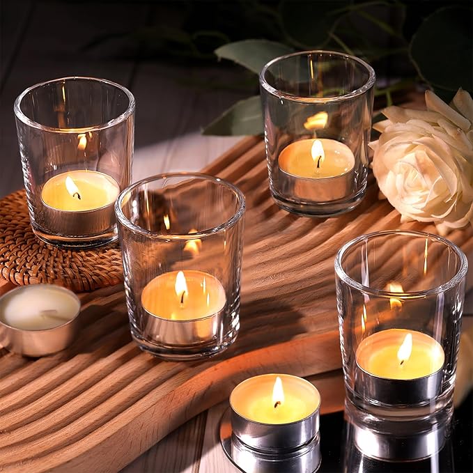 36Pcs Clear Tealight Candle Holder with 36pcs Tea Light Candles, Votive Candle Holders Glass with 4.5 Hour Long Burning for Table Centerpiece, Wedding Decor, Propose Party Home Decor
