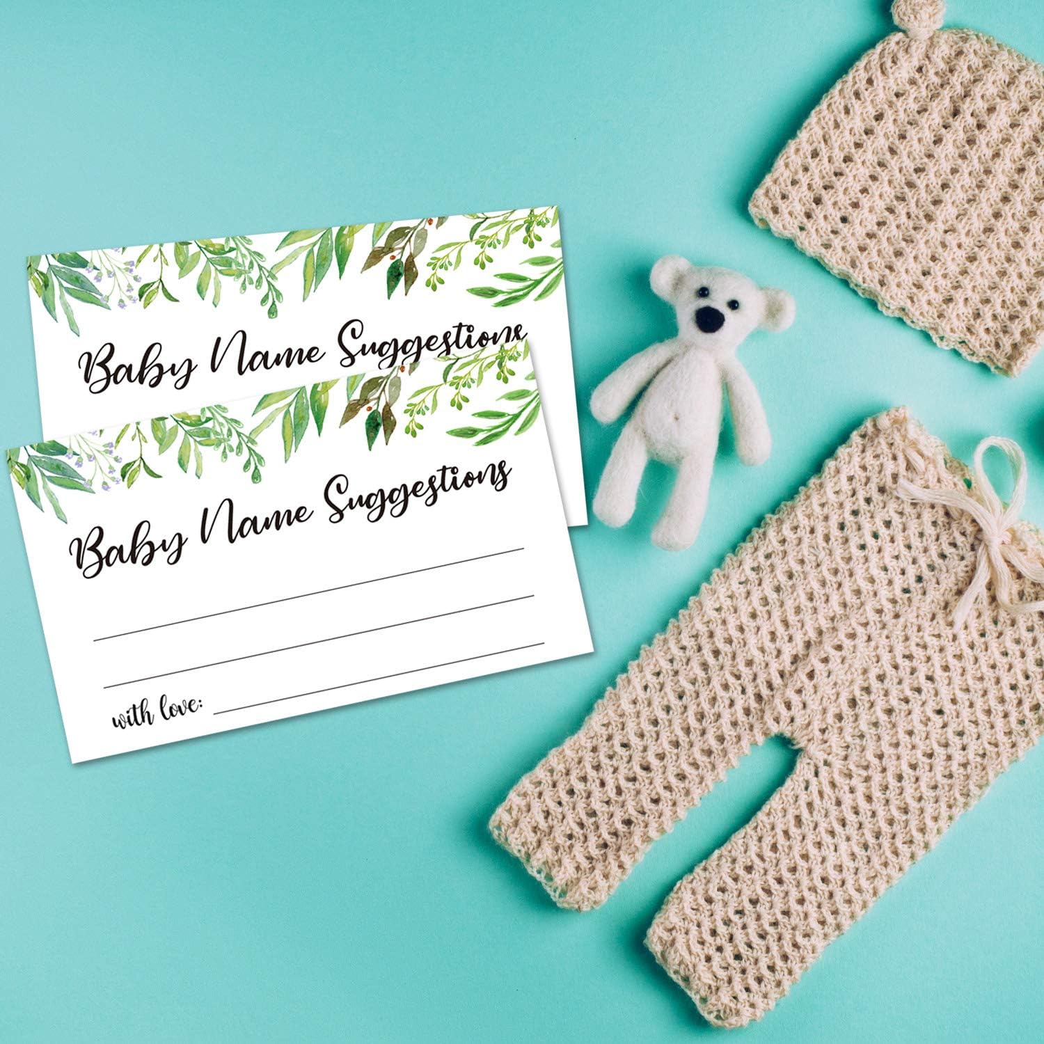 50 Baby Shower Name Suggestion Cards, Greenery Name Suggestion Cards for Baby Shower, Name Suggestion Game, Baby Shower Games, Baby Party Supplies, 3.5 x 2 Inches