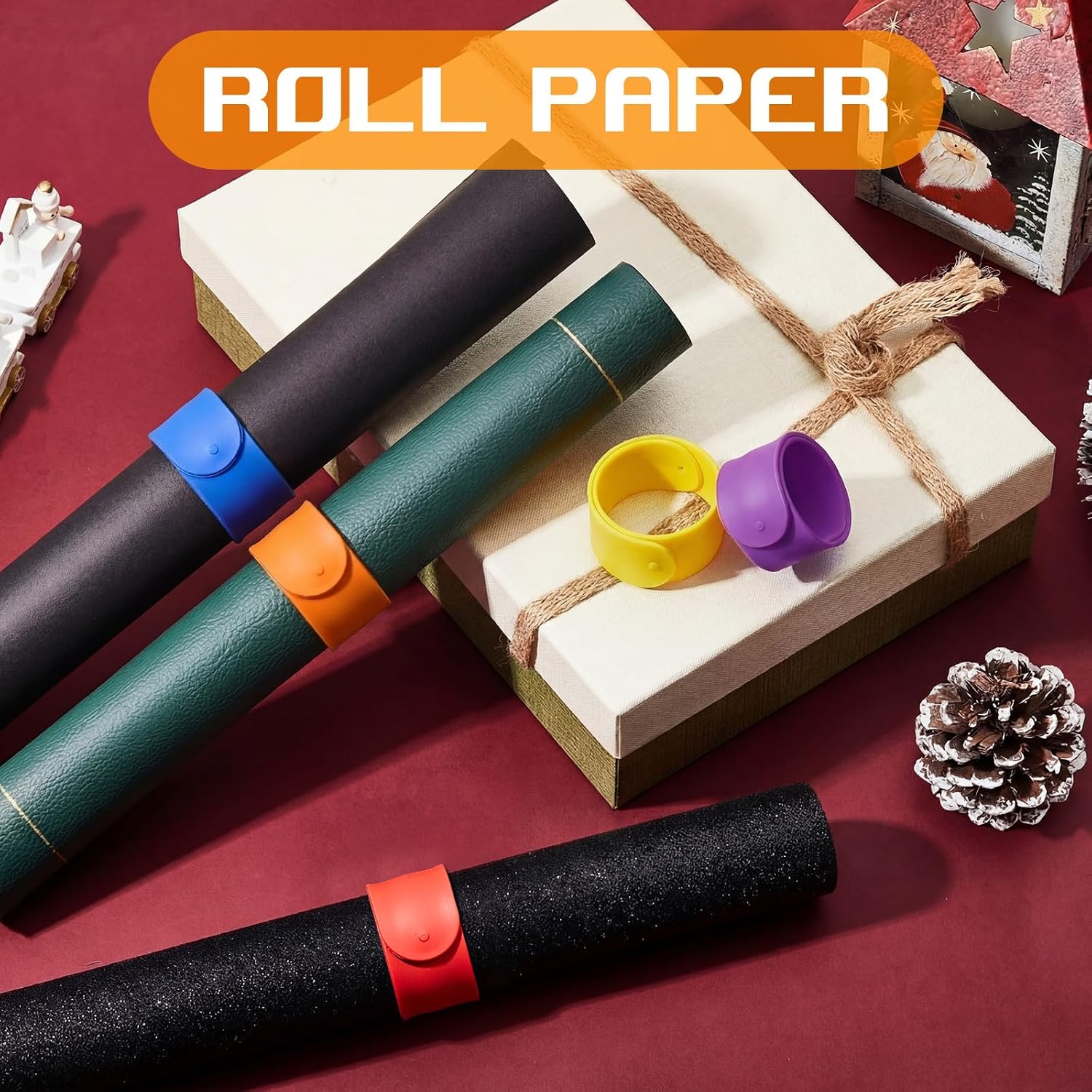 Charniol 12 Pieces Wrapping Paper Roll Holder Holiday Flip Wraps Silicone Covered Metal Strips Flip 1 x 9 Inch Stabilizer Slap Band for Poster Gift Paper Vinyl Storage Organize (Rainbow Color)