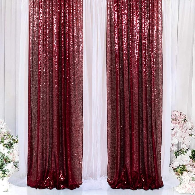 ShinyBeauty Burgundy Sequin Curtain Backdrop 2 Panels 4FTx8FT Photo Curtain Backdrop Curtain Panels 96 Inches Long -190522E