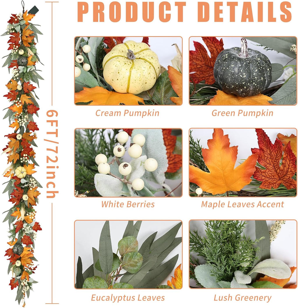 realistic fall garland for mantle 6 ft fall, view 9