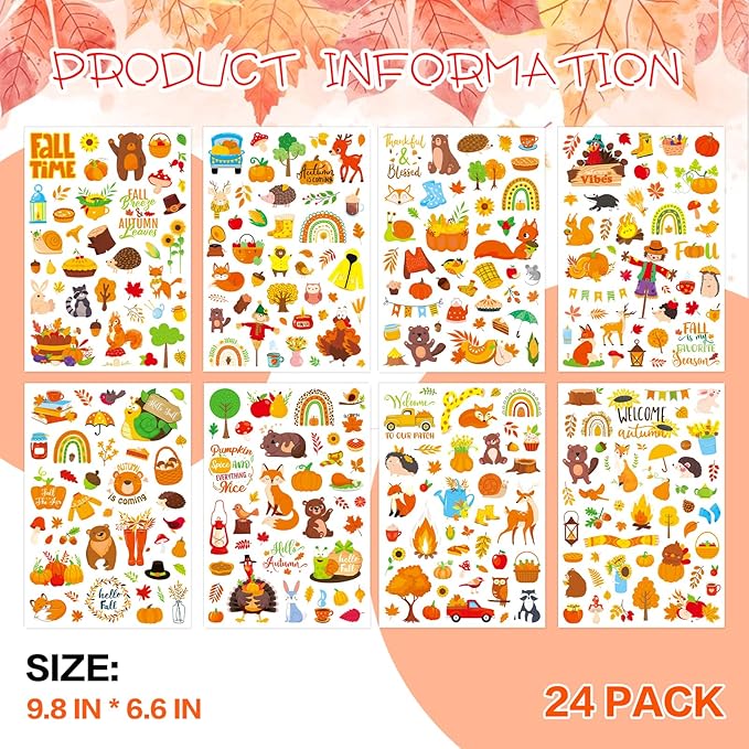 Fall Autumn Adhesive Stickers 990 Counts Woodland Pumpkin Stickers for Birthday Invitations Envelopes Decorations Party Goodie Gifts Bags Decor Water Bottle Decor Stickers