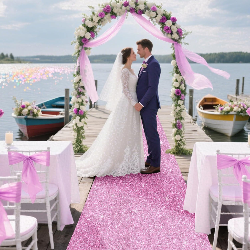 Glitter Carpet Runner for Party 2.6 X 30 ft Glitter Non-Woven Fabric, Carpet Rug for Event, Aisle Runway Runner for Wedding Ceremony, Movie Theme Party Decorations (Glitter Pink, 2.6FTx30FT)
