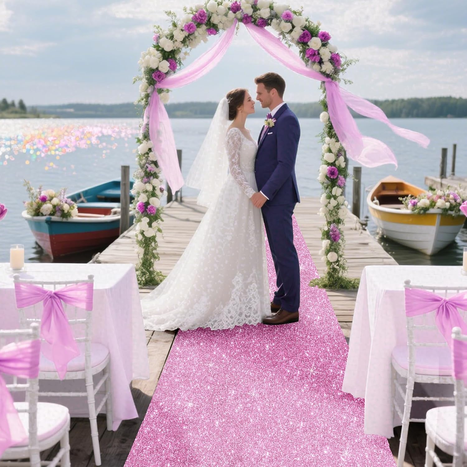 Glitter Carpet Runner for Party 2.6 X 30 ft Glitter Non-Woven Fabric, Carpet Rug for Event, Aisle Runway Runner for Wedding Ceremony, Movie Theme Party Decorations (Glitter Pink, 2.6FTx30FT)