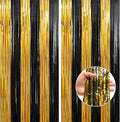 Crosize 2 Pack 3.3 x 9.9 ft Gold and Black Foil Fringe Curtains Party Decorations, Gold Tinsel Curtain Backdrop for Parties, Door Streamers, Glitter Streamer Fringe Backdrop for Birthday Decoration