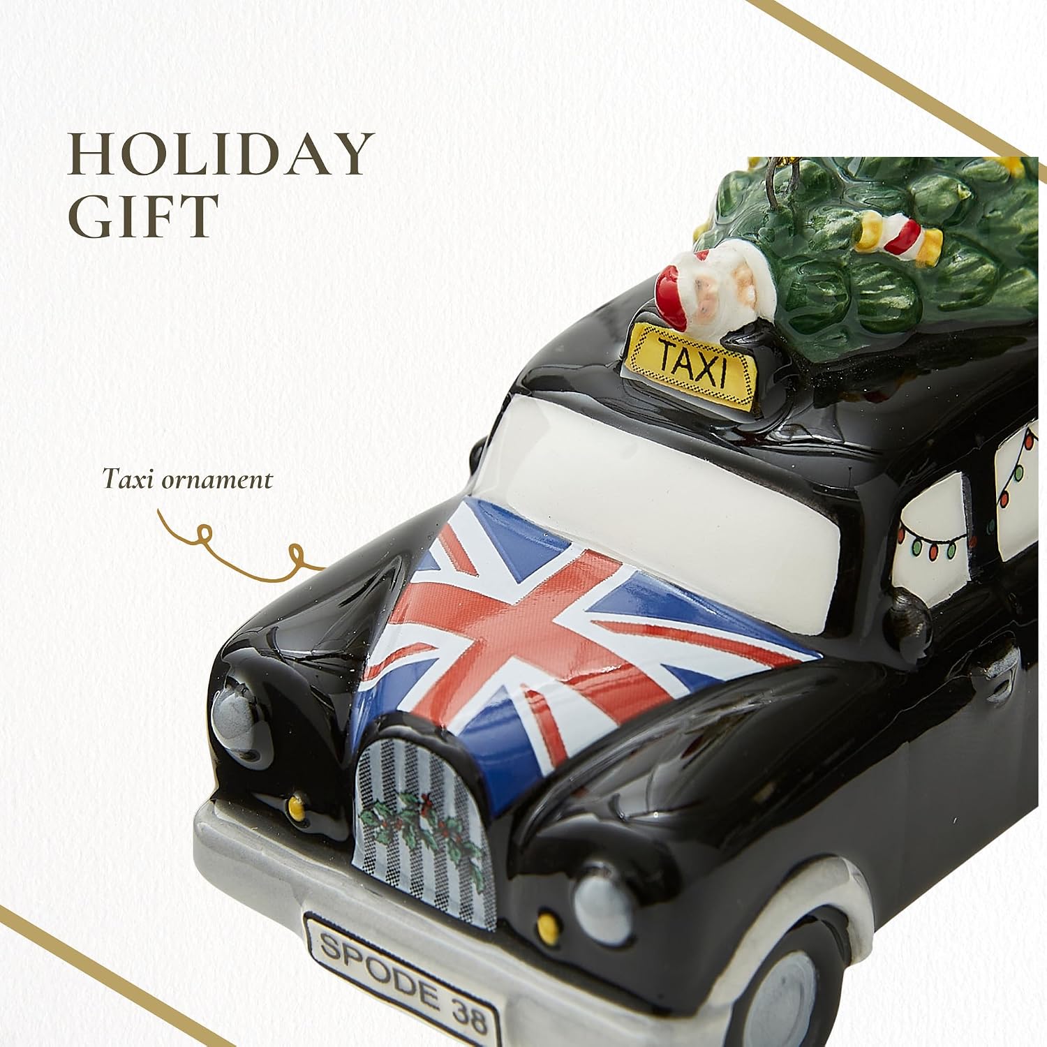 Spode Christmas Tree Brit Taxi Ornament - Dolomite Holiday Hanging Bauble for Seasonal Displays